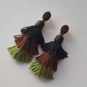 Earrings, Fern green tassel earrings, Layered Earrings - Product Image 1