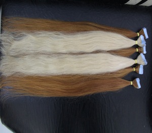 Extensiones de cabello con cinta dibujada doble 100% cabello humano Remy virgen ondulado recto sedoso crudo para colores más oscuros - Product Image 2