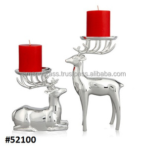 Candelabro de Ciervo con Acabado en Níquel, Diseño Antiguo, Decoración Navideña Ecológica, Hecho a Mano, de Metal para el Hogar - Product Image 1