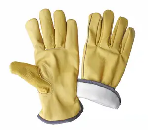 全白羊毛衬里粒面牛皮驾驶员手套皮革工作工业安全重型护手手套
