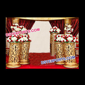 เสาไฟเบอร์สีทองสำหรับงานแต่งงานของอินเดีย,เสาทางเดินสีทองแกะสลักจากเส้นใยสีทองสำหรับงานแต่งงานของอินเดีย - Product Image 1