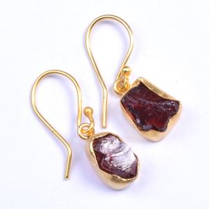 ขายส่งต่างหูทองเหลือง Vermeil สีทองพลอยโกเมนแบบธรรมชาติเครื่องประดับลดลงทันสมัยต่างหูพลอยโกเมนดิบ - Product Image 3