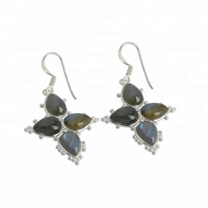 Boucles d'oreilles en argent sterling 925 massif avec pierres précieuses en labradorite au design antique pour femme - Product Image 1