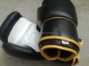 Gants de boxe professionnels en cuir véritable, gantelets de couleur noire et blanche - Product Image 2