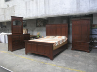 Ensemble de Chambre à Coucher en Bois d'Acajou Massif, Couleur Noyer, Style Antique Moderne pour Maison, Hôtel, Villa, Appartement