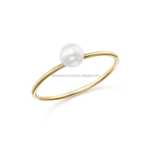 Boule Solitaire Perles D'eau Douce Dernière Conception Bague en Or Jaune Massif 14k Fabrication En Gros Or Bijoux Délicats - Product Image 1