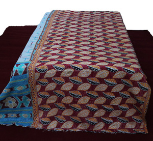 Indian Vintage Kantha Quilt Reversible Cotton Blanket Ethnic <b>Throw</b> Cotton <b>Patchwork</b> Sari Quilts - Product Image 2