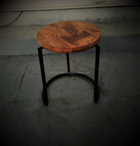 Modern Industrial Solid Wood <b>Side</b> <b>Table</b> with Metal Base for Living Room - Product Image 1