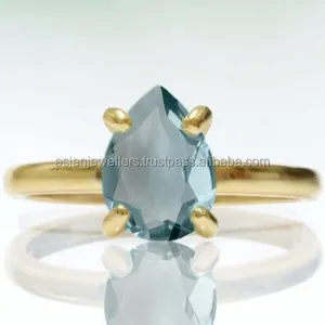 925 sterling silver Blue Topaz Quartz vermeil Gemstone rings Beautiful handmade Gold Plated jewelry