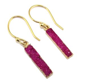 Pendientes colgantes de gota de azúcar púrpura natural con forma de barra minimalista, pendientes de gancho de alambre de oreja galvanizados de oro de 18 quilates, joyería para mujer - Product Image 2