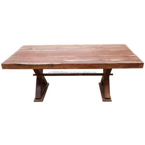 Table à manger en bois massif Style Vintage, deux étages, Table à manger rustique, en bois - Product Image 2