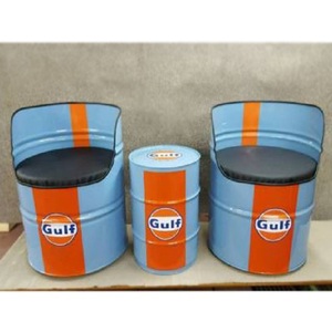 Silla de diseño de tambor de hierro y tela para sala de estar - Product Image 2