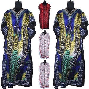 Ladies Full Length V-Neck Printing Silk <b>Kaftan</b> - Product Image 1