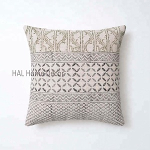 Hecho a mano tradicional indio Dhurries 50X50 Verde Negro Boho bloque impreso funda de cojín decorativa funda de almohada - Product Image 1