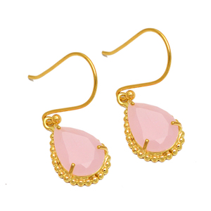 Corte de pera Rosa Calcedonia Piedra preciosa Plata de Ley 925 Chapado en oro Ajuste de Punta Pendientes hechos a mano Último diseño de moda - Product Image 2