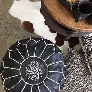 Moroccan ottoman, leather pouf, - Product Image 1