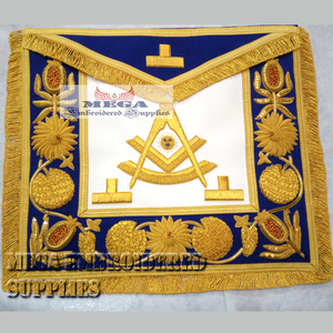 Grand Master <b>GM</b> Leather Fabric Freemason Aprons Embroidered Cross-Stitching Needlework <b>Crafts</b> with Masonic Ribbon Usage - Product Image 1