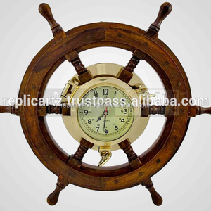 Reloj de Timón Náutico con Acabado Antiguo, Decoración de Timón de Madera, Decoración Náutica - Product Image 2