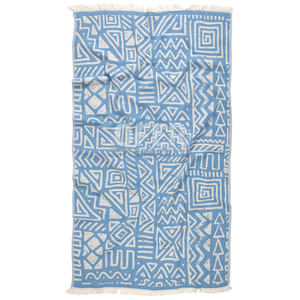 Mix Geo Blue <b>Turkish</b> <b>Towel</b> 100% Cotton - Picnic Beach Blanket, Bed Cover, Multiple Use Jacquard Woven <b>Towels</b> - Product Image 2