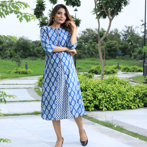 Sleeveless Cotton Kurti Neck Design 2018 Printed Cotton Suit