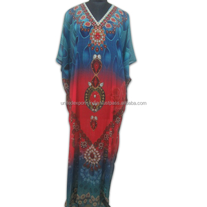 Caftán con estampado Digital azul y rojo - Product Image 1