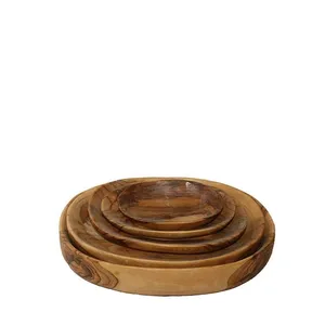 Assiettes jetables en bois d'olivier Matt Claytan avec bord doré pour les fêtes et les restaurants - Product Image 1