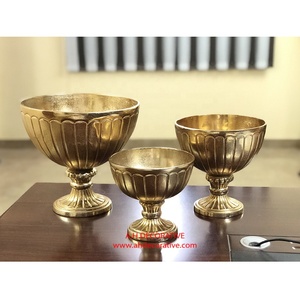 Aluminium Glossy Gold Finishing Handmade Designing Fruits & Flower Serving Bowl With <b>Set</b> <b>of</b> <b>3</b> Hotels Serving Container & Bowls - Product Image 1