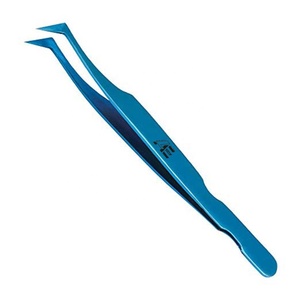 Pince à épiler professionnelle en acier inoxydable bleu titane, forme en L, finition miroir, précision durable - Product Image 1