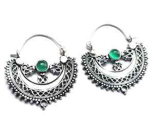 Pendientes bohemios tribales indios Diseño de aro de piedra plateada Estilo bohemio exquisito - Product Image 2