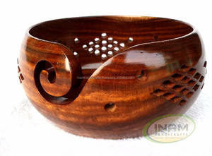 Designer and Fashionable Sheesham Wood Crafted Wooden Yarn <b>Storage</b> Bowl With Carved Holes & Drills, <b>Knitting</b> Crochet Accessories - Product Image 4