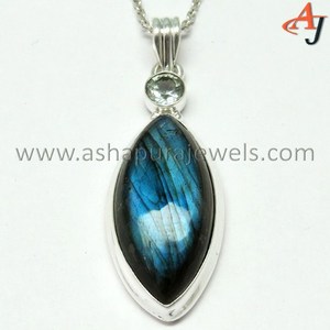 น่ากลัว Marquise_Round รูปร่าง Labradorite_Blue บุษราคัม925จี้เงิน,ขายส่งเครื่องประดับเงิน,เครื่องประดับปรับ - Product Image 6