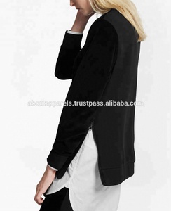 Sweat-shirt pull à rayures blanches en vrac pas cher en gros avec étiquette personnalisée, sweat-shirt en coton respirant à la mode avec fermeture éclair fendue sur le côté - Product Image 4