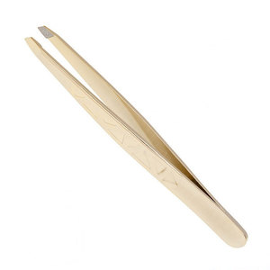Pinzas de Acero Inoxidable con Punta Inclinada y Acabado Dorado, Marca Personalizada, para Cejas, Depilación Facial Profesional de Precisión - Product Image 1