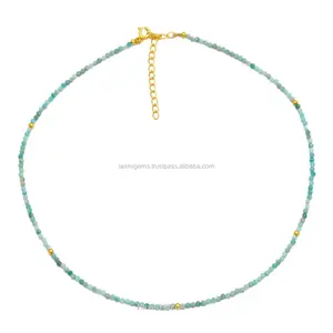 Hot sale Amazonite 2 mm gemstone wholesale 925 sterling silver beaded necklace