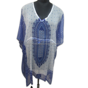 ชุดคาฟตันผ้าฝ้ายปักสีฟ้าอ่อนสำหรับใส่เดินชายหาด - Product Image 1