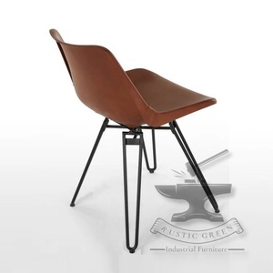 Chaise d'appoint vintage moderne en cuir pour salle à manger et cuisine Derniers meubles de salon en cuir véritable pour restaurant - Product Image 5