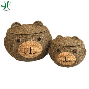 Set of 2 Hot selling wicker storage basket, seagrass laundry bakset with lid and handle, water hyacinth hamper laundry basket