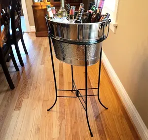Cubo de hielo de Metal con soporte de hierro para fiesta, bañera grande de acero inoxidable para bebidas, vino y cerveza