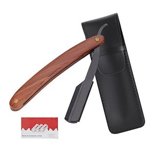 Kit de maquinilla de afeitar de garganta, maquinilla de afeitar recta de peluquero profesional con mango de madera, maquinilla de afeitar de un solo borde para bigote y barba - Product Image 5