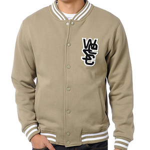 Chaqueta universitaria de lana de algodón gris con estampado personalizado para hombre, chaqueta de béisbol de estilo callejero a precio de fábrica para la temporada de primavera - Product Image 1