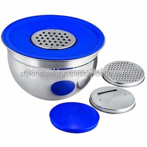 Cuenco de mezcla de acero inoxidable con rallador, juego de cuenco alemán con tapa de rallador, 3 piezas - Product Image 1
