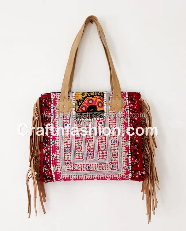 Damen Leder Fransen Handtasche Taschen-Bohemian Banjara Leder Fransen Ethnische Handtasche, Tribal Zigeuner Mädchen Leder Frienge HANDBAG