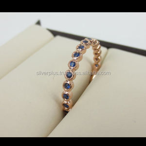 Solide 14K Or Jaune Véritable Saphir Bleu Pierres Précieuses Complet Éternité Bague En Gros Fabricant et Fournisseur et Exportateur - Product Image 6