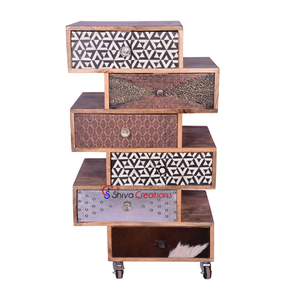 High Quality Jodhpur India Metal Bone Leather Fitted <b>Chest</b> Drawer Cabinet for Bedroom Living Room Solid <b>Wood</b> Traditional Villas - Product Image 1