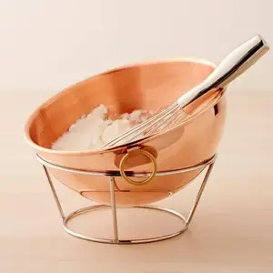 Indian Handmade Round Mixing Bowl With Brass Ring Copper Manual Egg Beater - Product Image 1