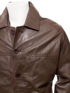 Chaqueta Reefer de cuero marrón para hombre, hecha a medida - Product Image 3