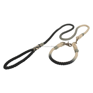 Cotton Rope Leather Handle Dog <b>Leash</b> and Matching Dog <b>Collar</b> Rope Suppliers - Product Image 2