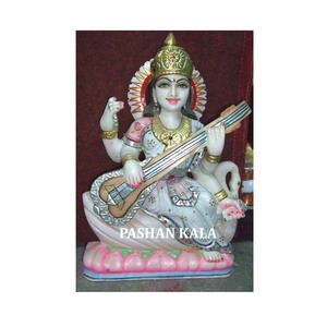 Saraswati Maa Marble Goddess Statue - Product Image 1