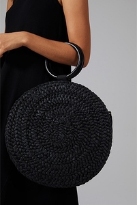 Bolso cruzado de paja negro clásico de alta calidad, bolsos de hombro ecológicos, botón con cremallera, abierto, dos cadenas bohemias, flores - Product Image 5