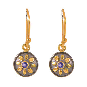 Handmade 925 Sterling <b>Silver</b> <b>Drop</b> <b>Earrings</b> Gold-Plated Iolite Gemstone High Quality Cute Minimalist Dangle for Weddings Gift - Product Image 1